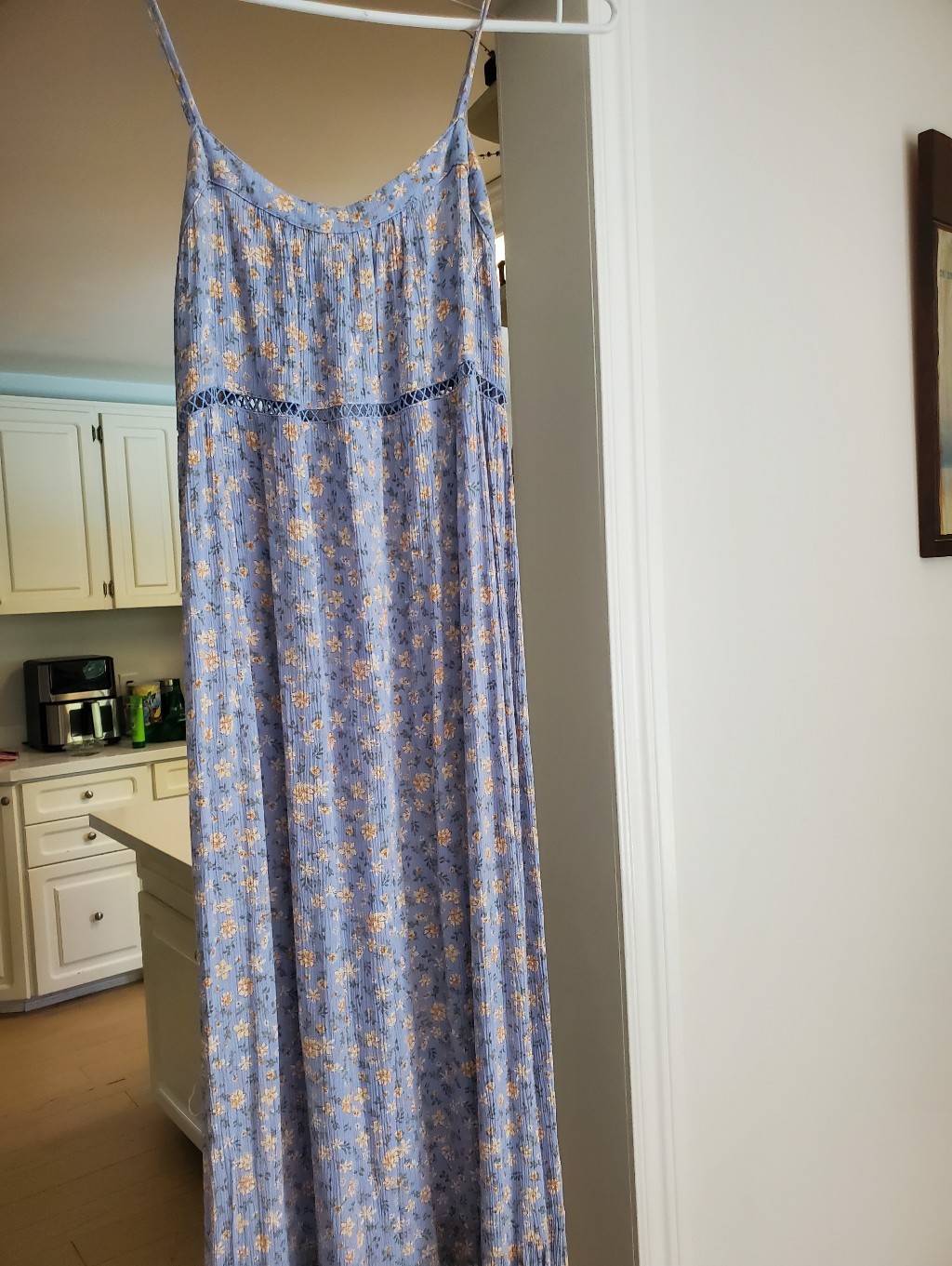 Light Blue Floral Maxi Dress With Crochet Waist